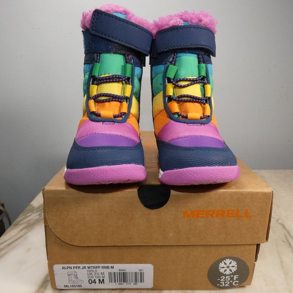 NiB Merrell Alpine Puffer JR Waterproof Backpacking Boot Rainbow Multi 4 Unisex - Picture 6 of 12